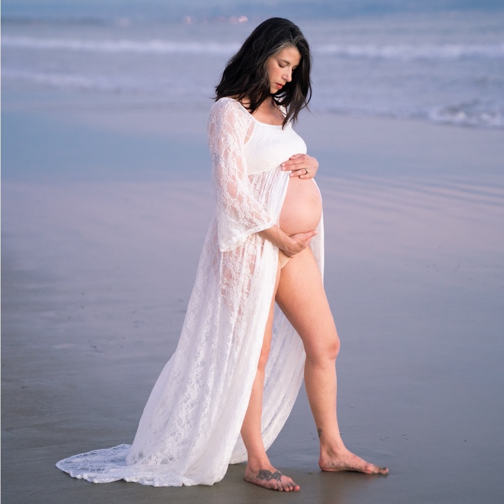 Pinkblush Ivory white lace beach maternity photoshoot dress gown pink blush
